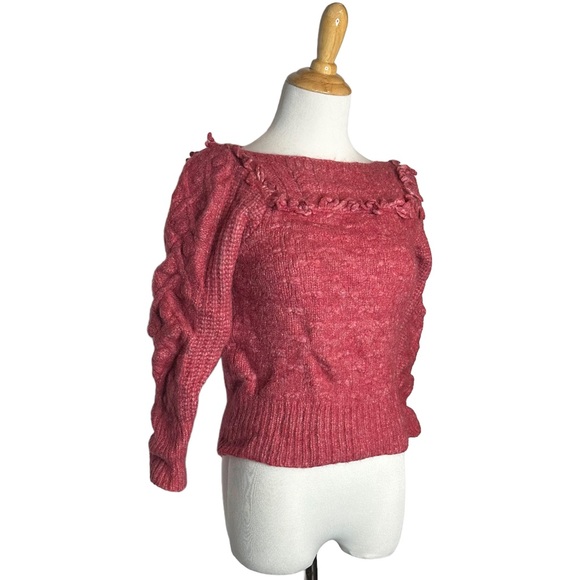 LoveShackFancy Kingston Rose Pink Fringe Sweater Alpaca Wool Sweater - Picture 14 of 16